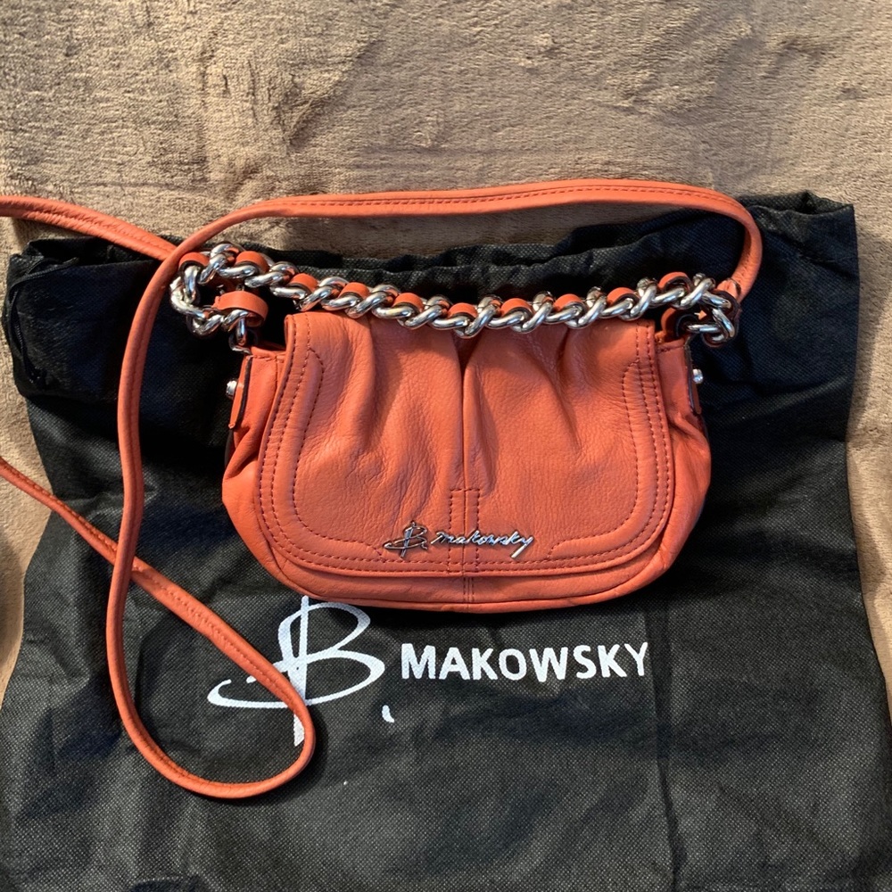 BMakowsky orange leather crossbody purse NWOT